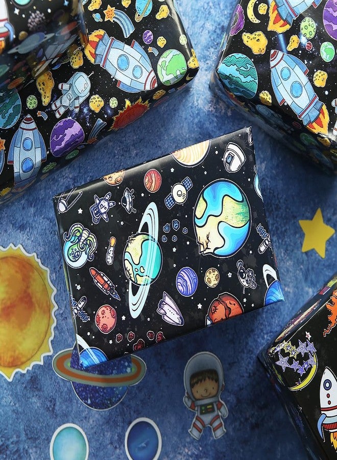 Geluode Outer Space Wrapping Paper for Boy Girl Kids, Astronauts Rockets Satellites Probes Planets Pattern Space Galaxy Wrapping Paper, 8 Sheets Folded Flat 20x28 Inches for Space Sky Fanatics Birthday Party - Image 5